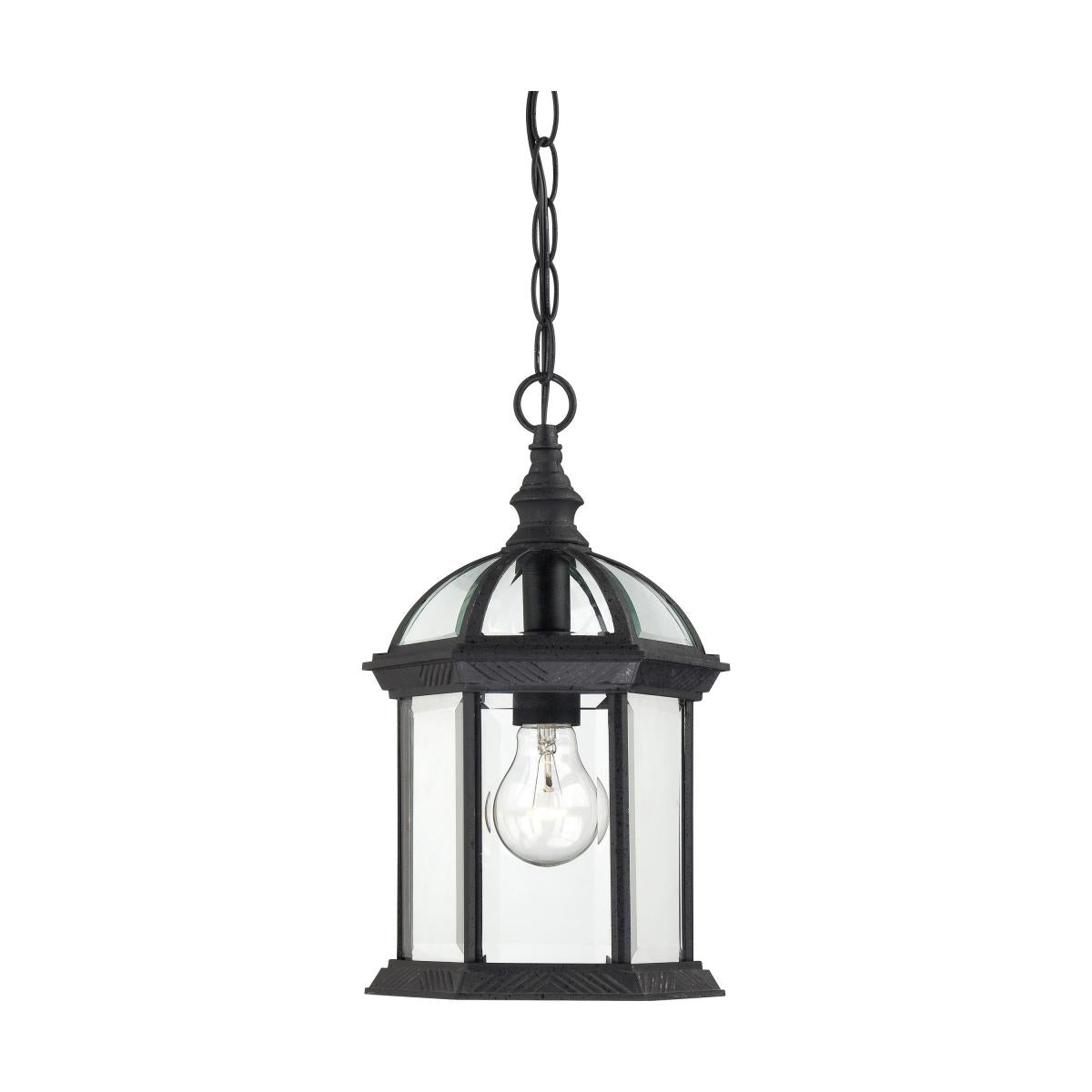 Boxwood - 1 Light 14" Hanging Lantern with Clear Beveled Glass - Textured Black Finish - Satco 60-4979