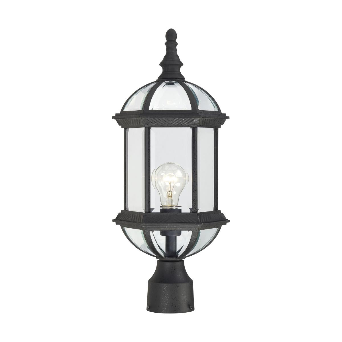 Boxwood - 1 Light 19" Post Lantern with Clear Beveled Glass - Textured Black Finish - Satco 60-4976