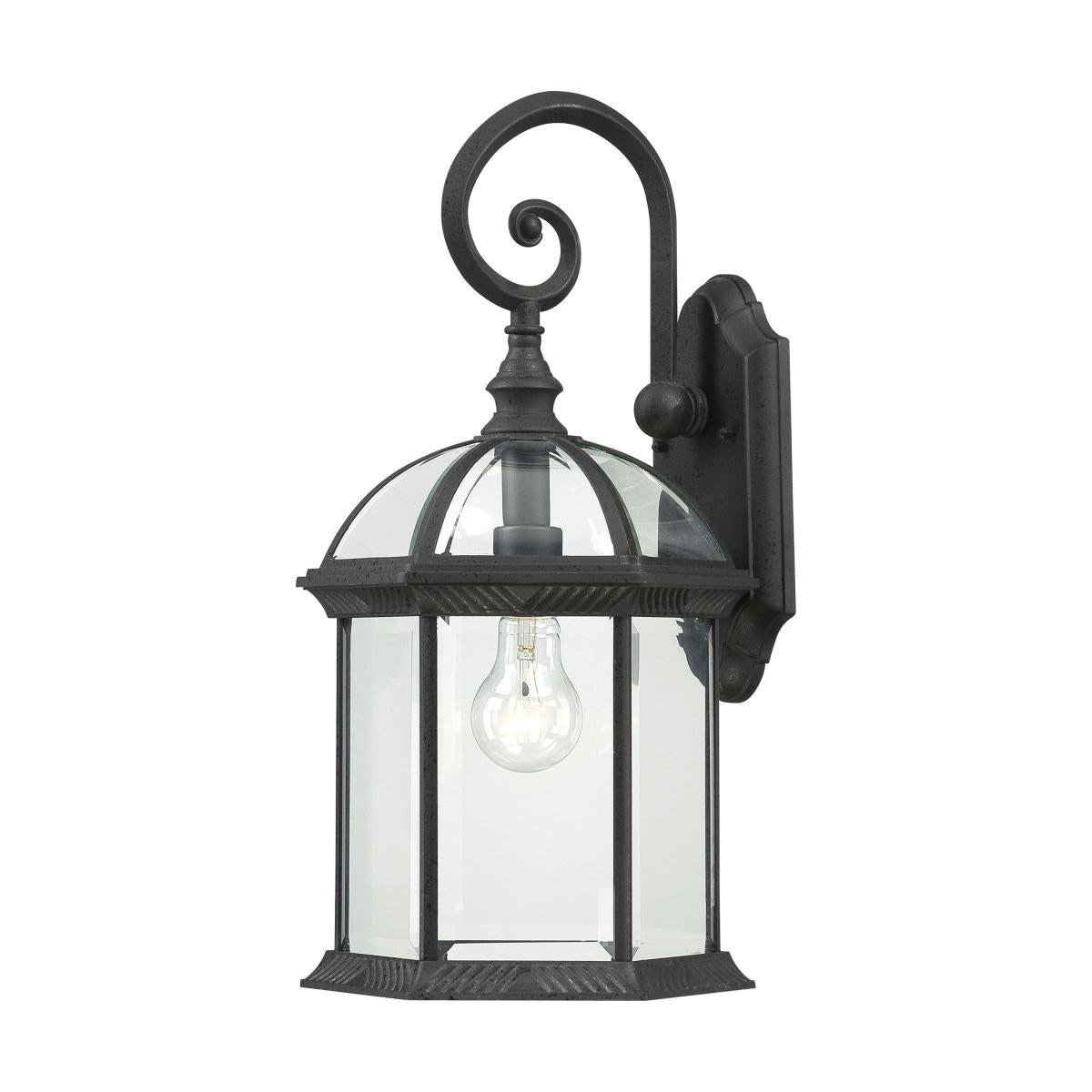 Boxwood - 1 Light 19" Wall Lantern with Clear Beveled Glass - Textured Black Finish - Satco 60-4966