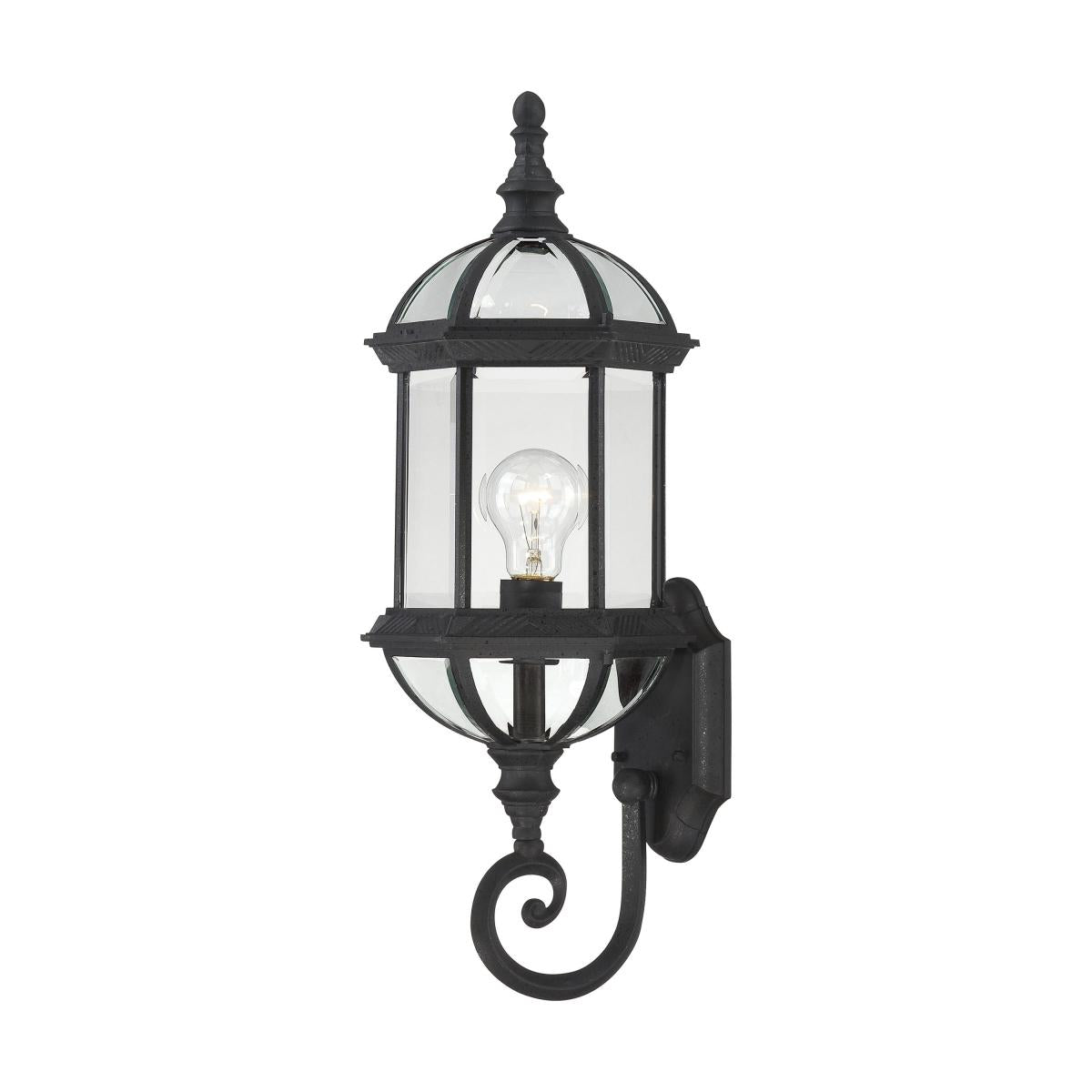 Boxwood - 1 Light 22" Wall Lantern with Clear Beveled Glass - Textured Black Finish - Satco 60-4973