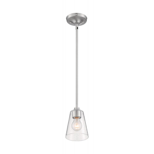 Bransel - 1 Light Mini Pendant with Seeded Glass - Brushed Nickel Finish - Satco 60-7180