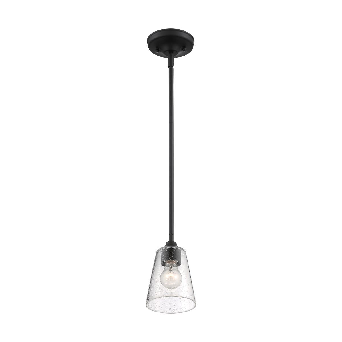 Bransel - 1 Light Mini Pendant with Seeded Glass - Matte Black Finish - Satco 60-7280