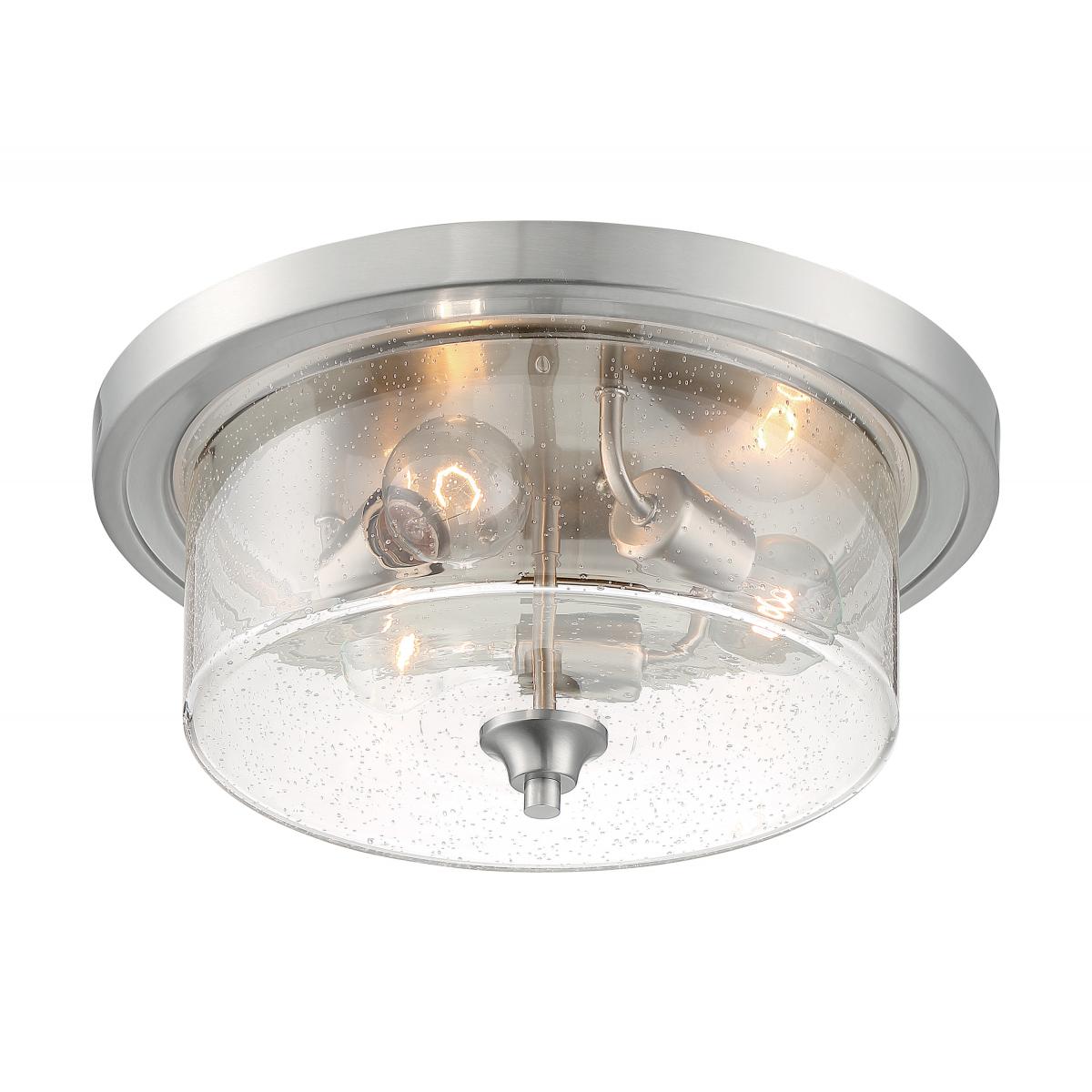Bransel - 3 Light Flush Mount with Seeded Glass - Brushed Nickel Finish - Satco 60-7191