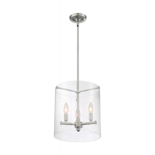 Bransel - 3 Light Pendant with Seeded Glass - Brushed Nickel Finish - Satco 60-7187