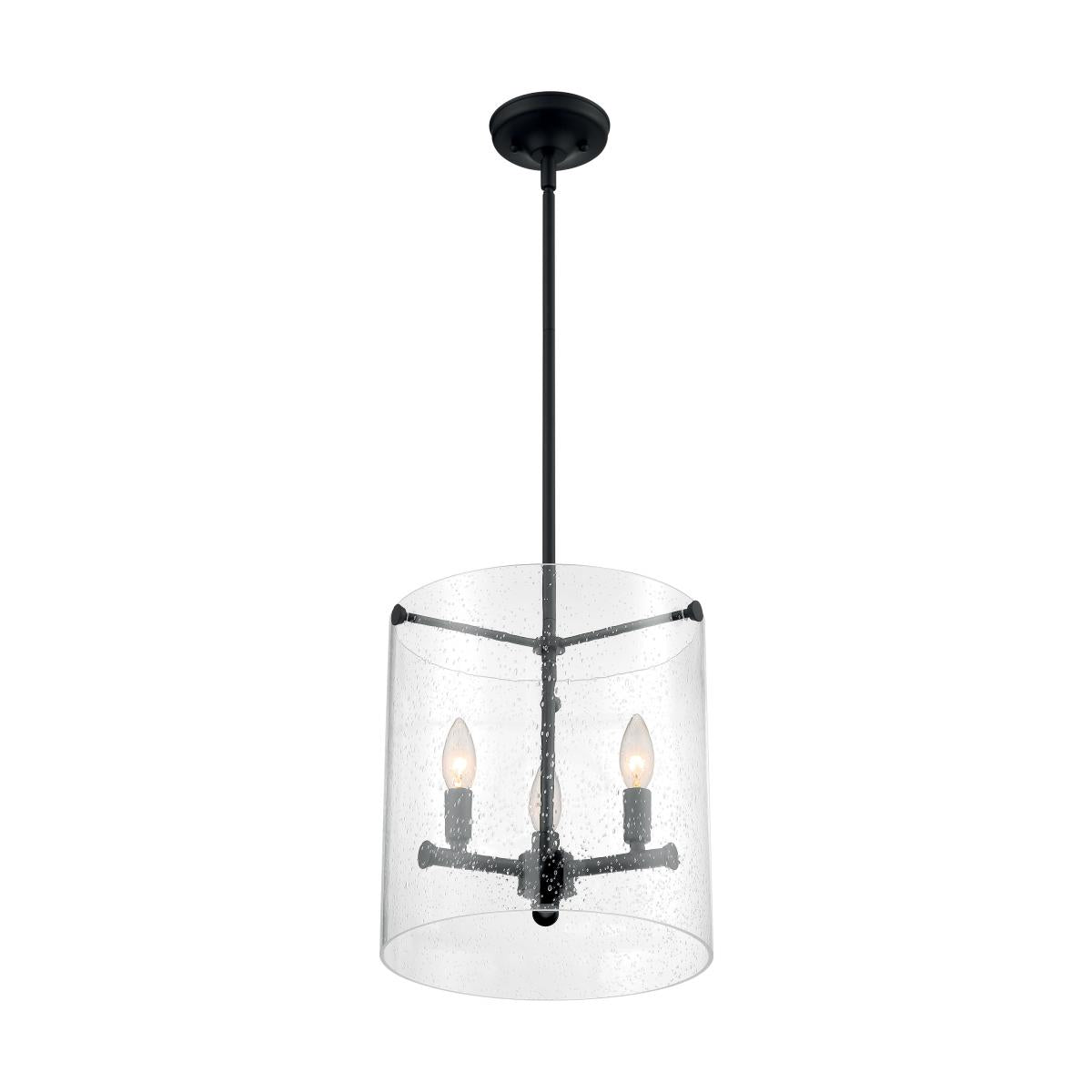 Bransel - 3 Light Pendant with Seeded Glass - Matte Black Finish - Satco 60-7287