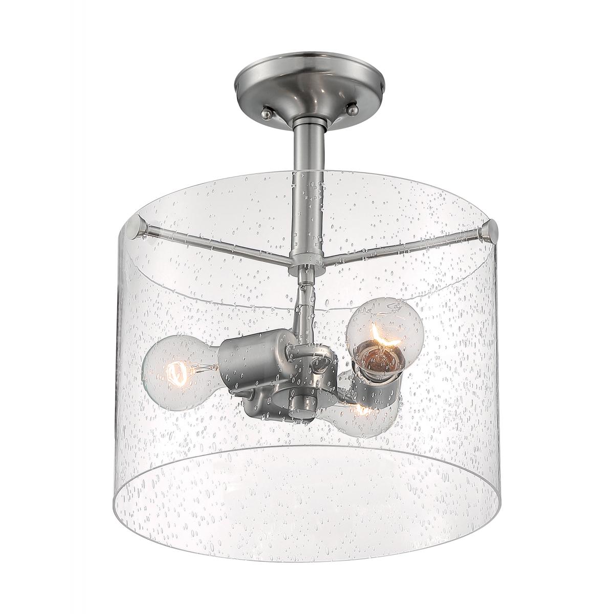 Bransel - 3 Light Semi-Flush with Seeded Glass - Brushed Nickel Finish - Satco 60-7188