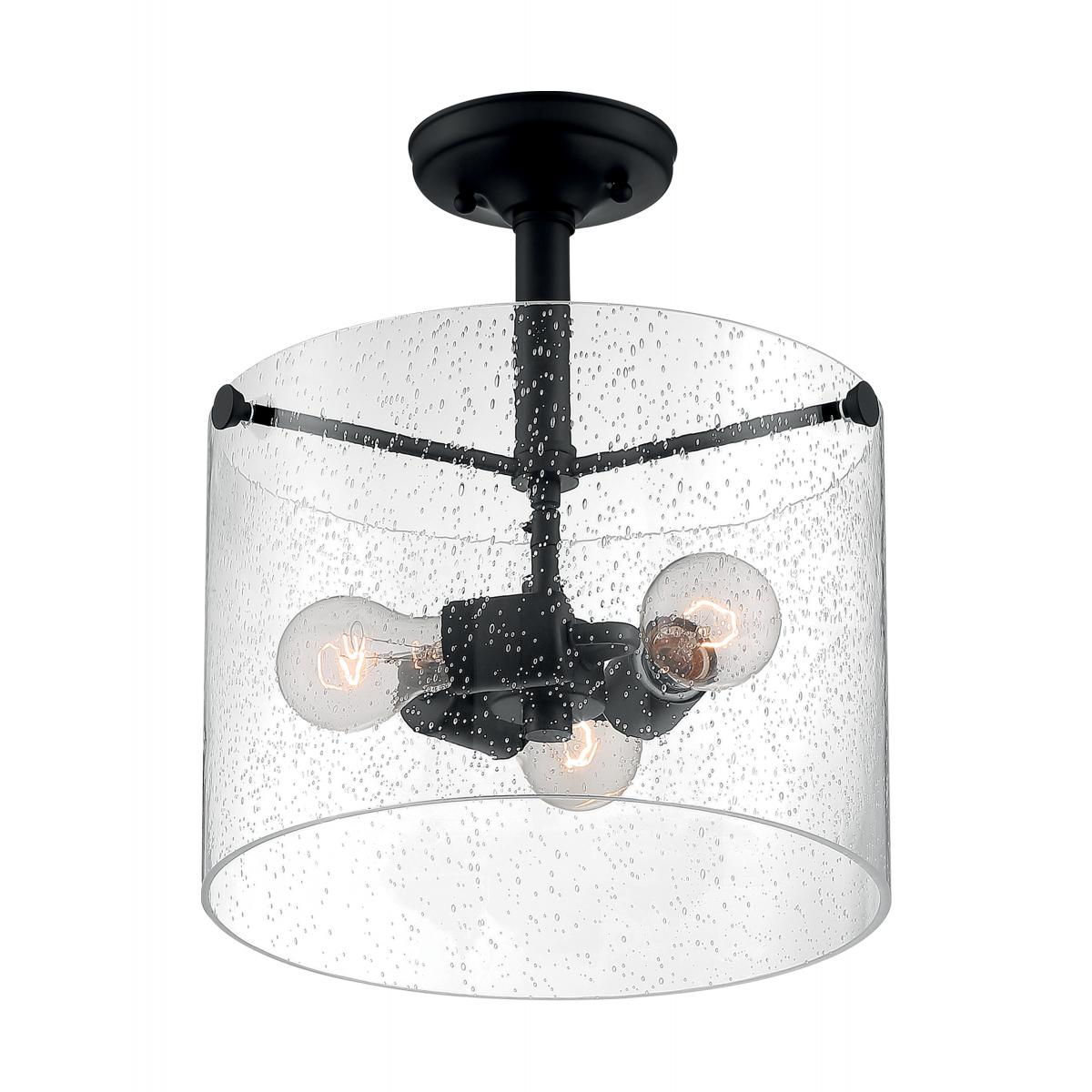 Bransel - 3 Light Semi-Flush with Seeded Glass - Matte Black Finish - Satco 60-7288