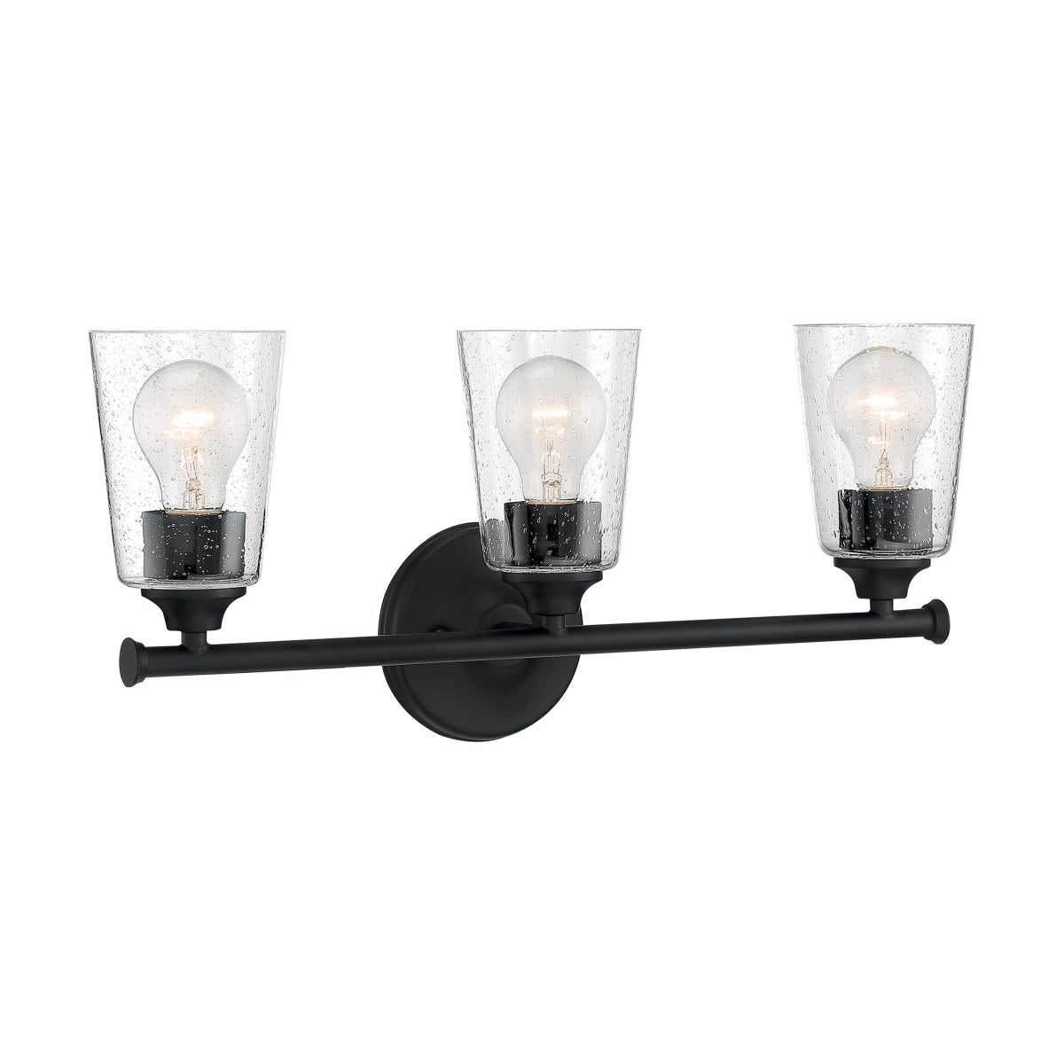 Bransel - 3 Light Vanity with Seeded Glass - Matte Black Finish - Satco 60-7283