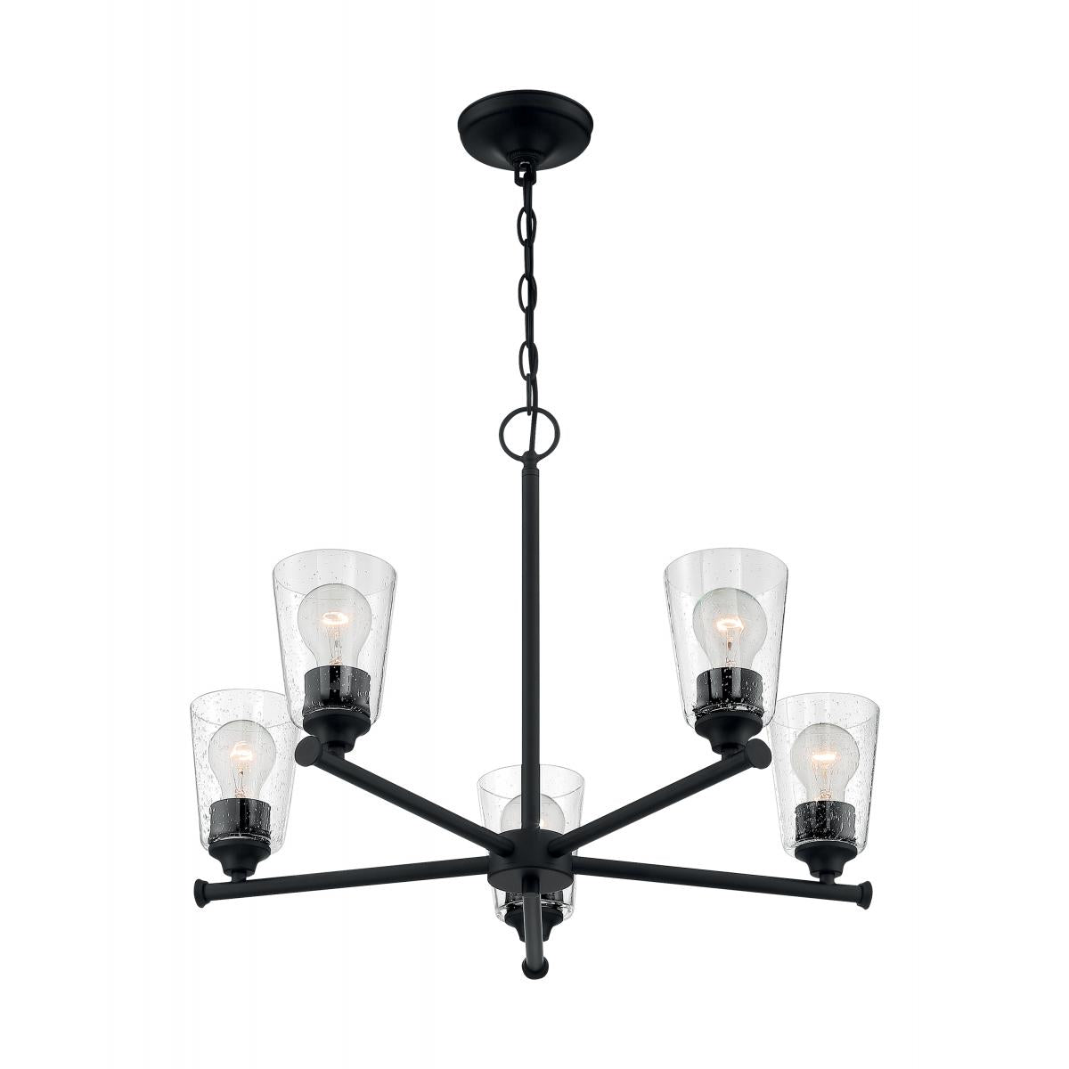 Bransel - 5 Light Chandelier with Seeded Glass - Matte Black Finish - Satco 60-7285