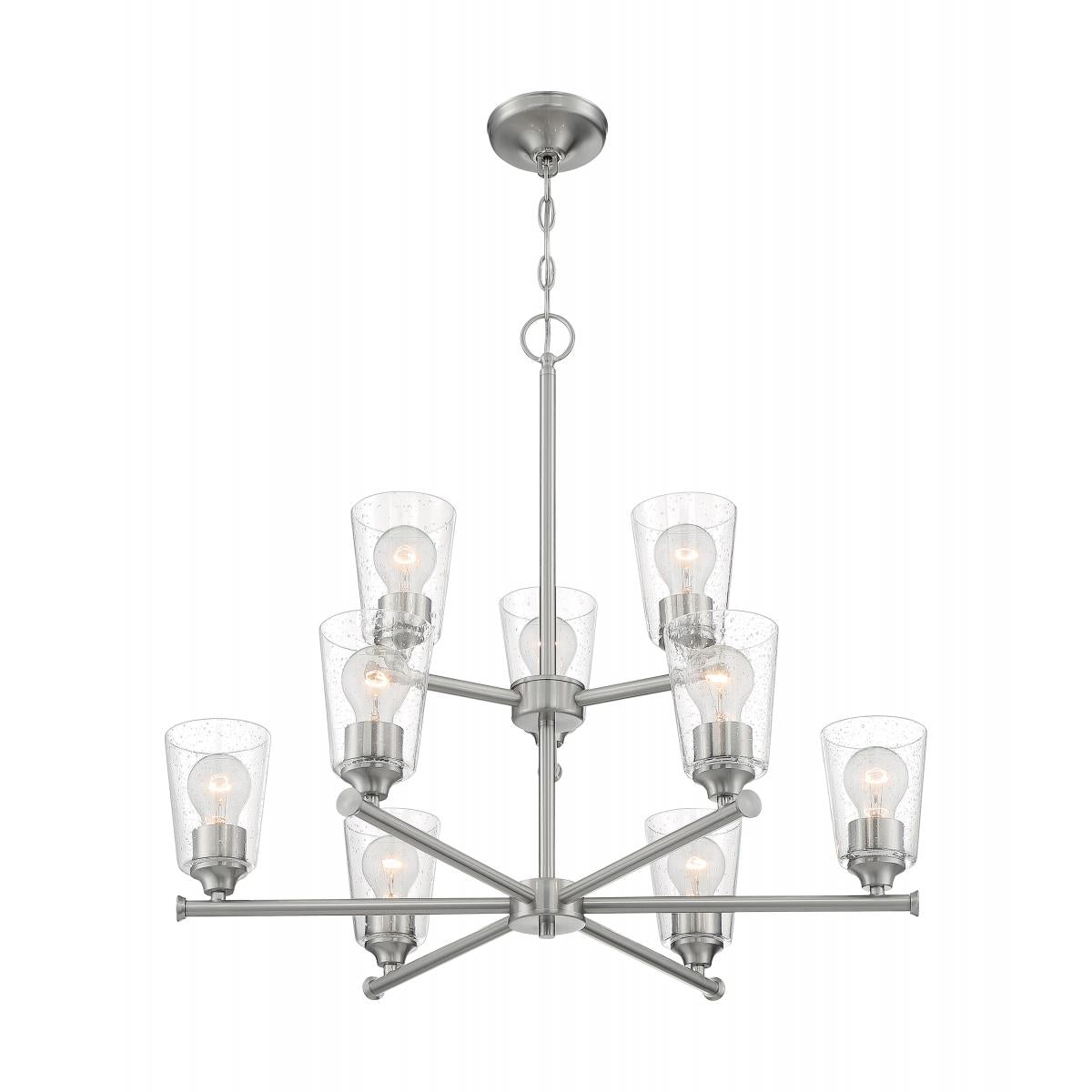 Bransel - 9 Light Chandelier with Seeded Glass - Brushed Nickel Finish - Satco 60-7189