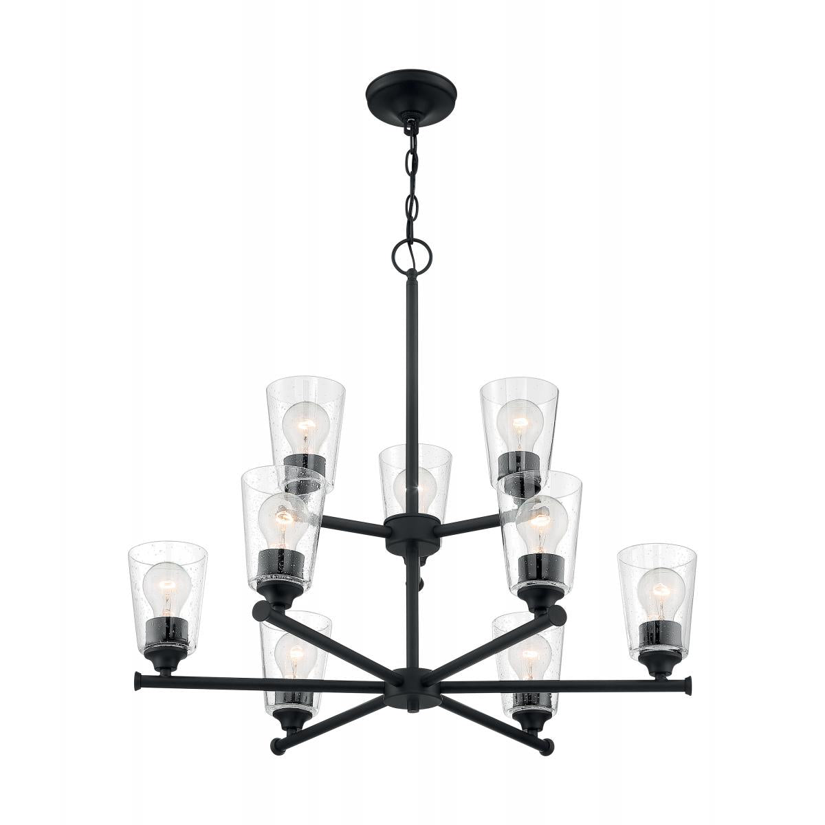 Bransel - 9 Light Chandelier with Seeded Glass - Matte Black Finish - Satco 60-7289