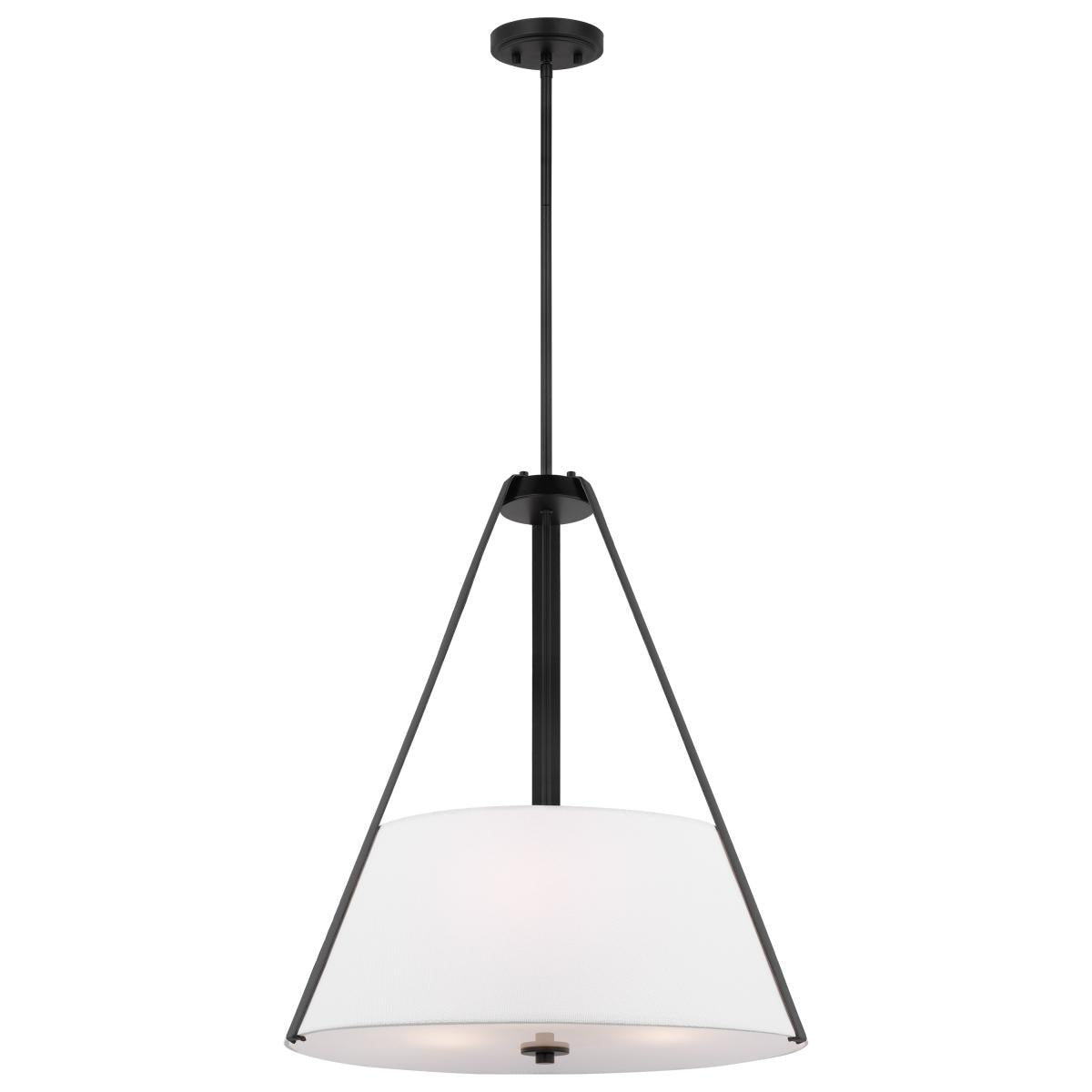 Brewster - 3 Light Pendant - Black Finish - Faux Leather Wrapped Straps - White Textile Shade - Satco 60-7696