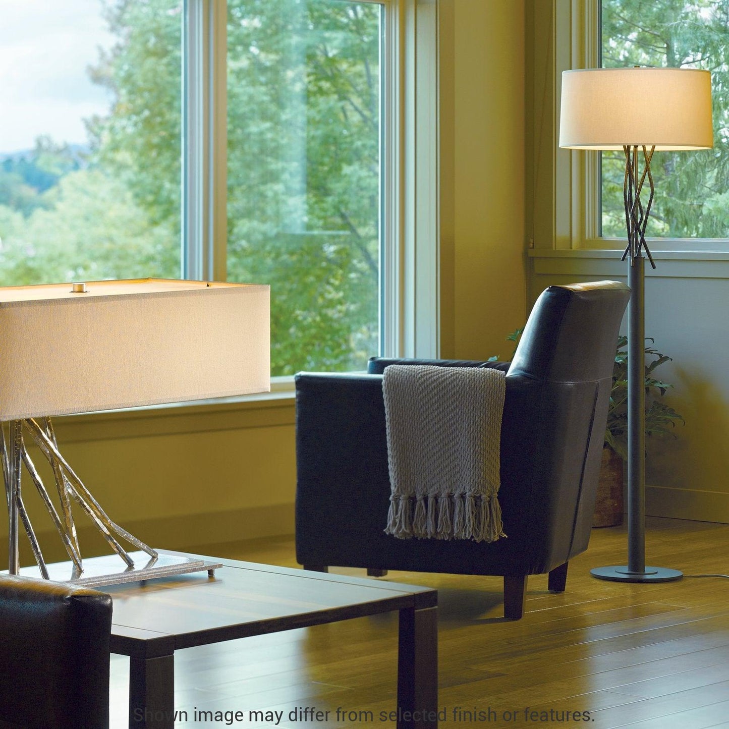 Brindille Floor Lamp - White - Natural Anna Shade by Hubbardton Forge