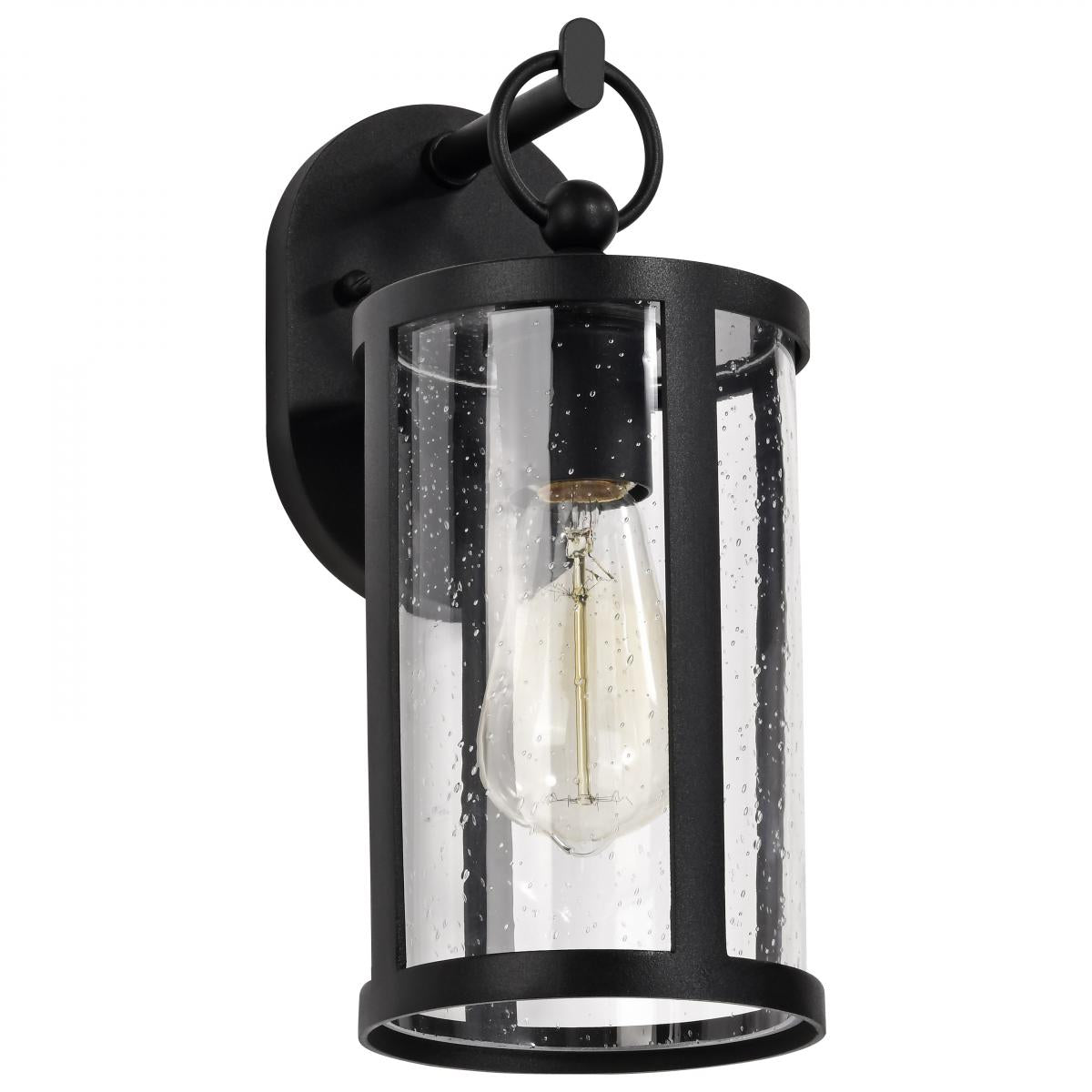 Broadstone - 1 Light Small Wall Lantern - Matte Black with Clear Seeded Glass - Satco 60-8111