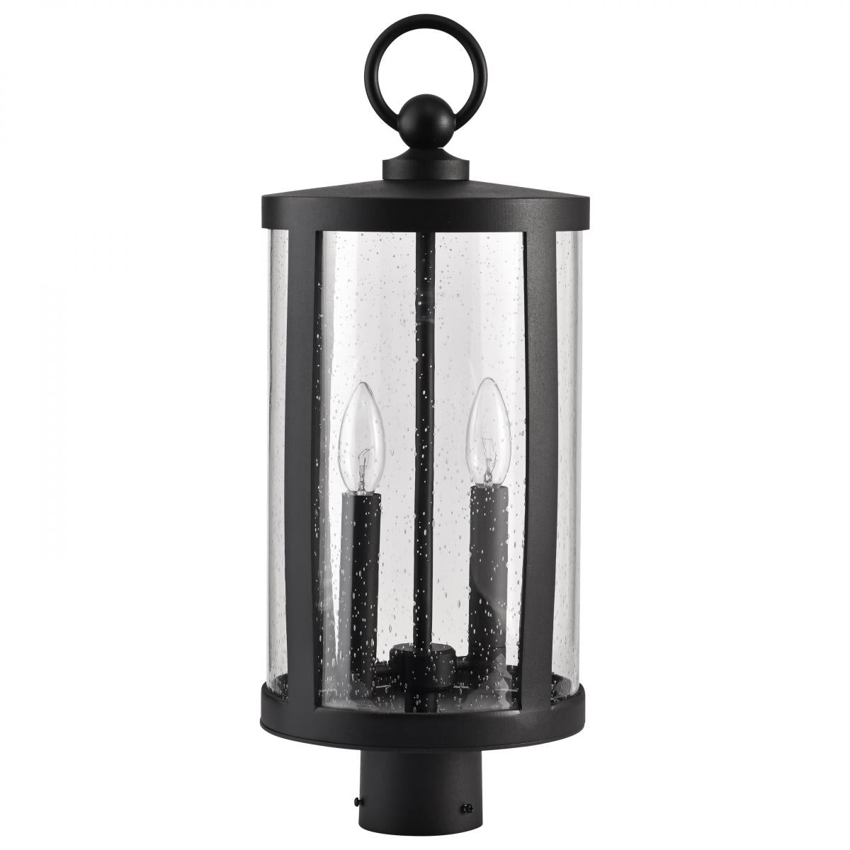 Broadstone - 2 Light Post Top - Matte Black with Clear Seeded Glass - Satco 60-8114