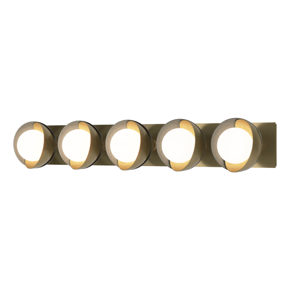 Brooklyn 5-Light Straight Double Shade Bath Sconce - Modern Brass - Vintage Platinum Accent by Hubbardton Forge
