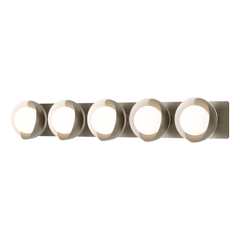 Brooklyn 5-Light Straight Double Shade Bath Sconce - Soft Gold - White Accent by Hubbardton Forge