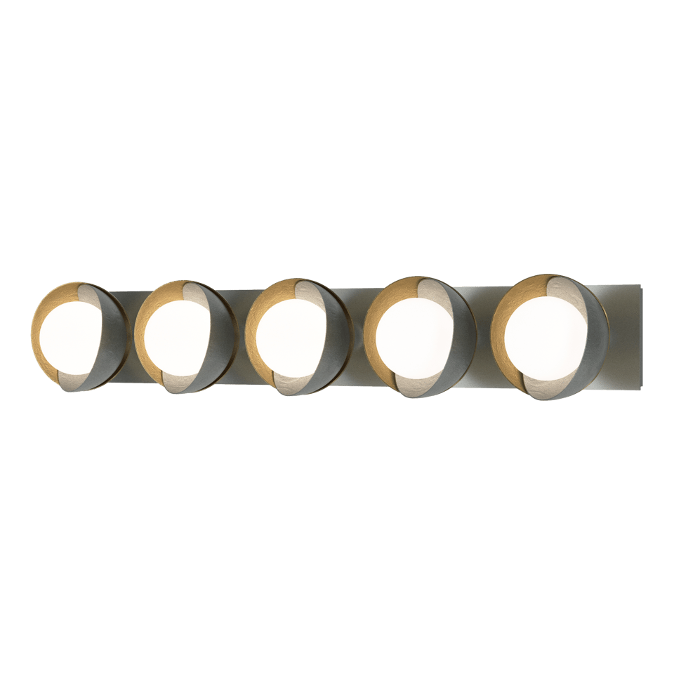 Brooklyn 5-Light Straight Double Shade Bath Sconce - Vintage Platinum - Modern Brass Accent by Hubbardton Forge
