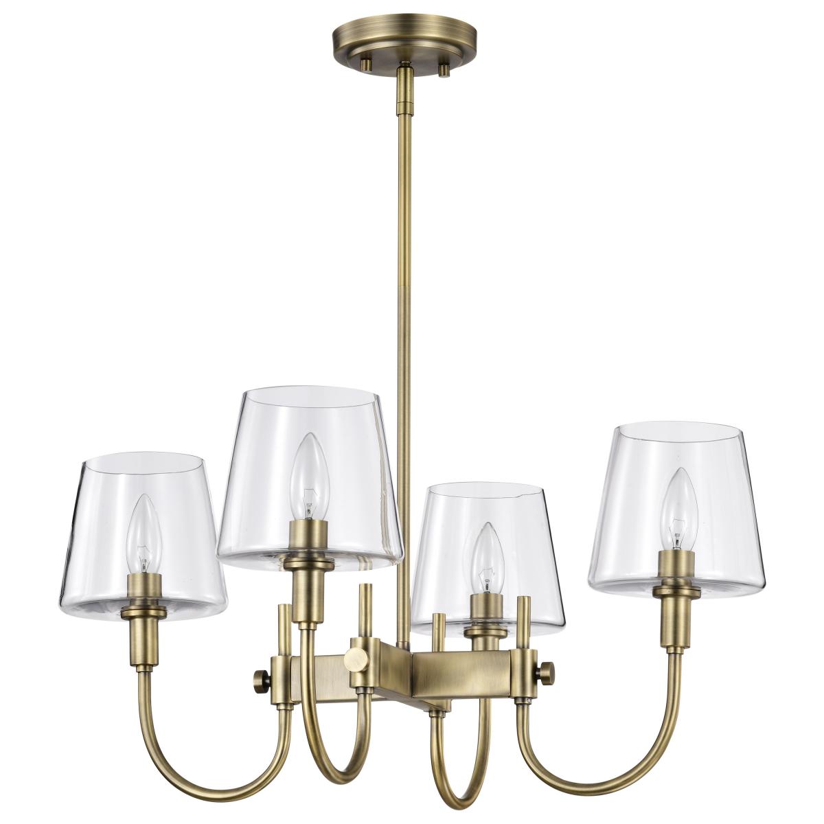 Brookside 4 Light Chandelier - Vintage Brass Finish - Clear Glass - Satco 60-7885