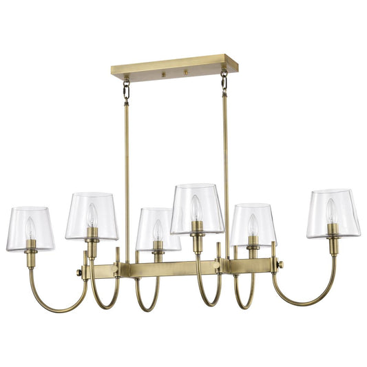 Brookside 6 Light Island Pendant - Vintage Brass Finish - Clear Glass - Satco 60-7887