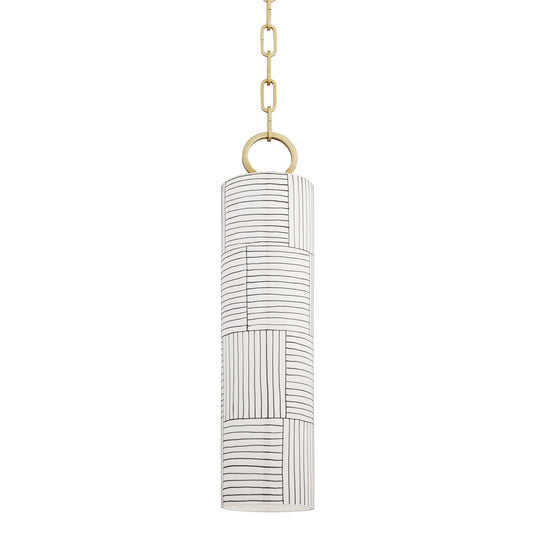 Brookville Pendant - Aged Brass/Blue Stripe by Hudson Valley Lighting