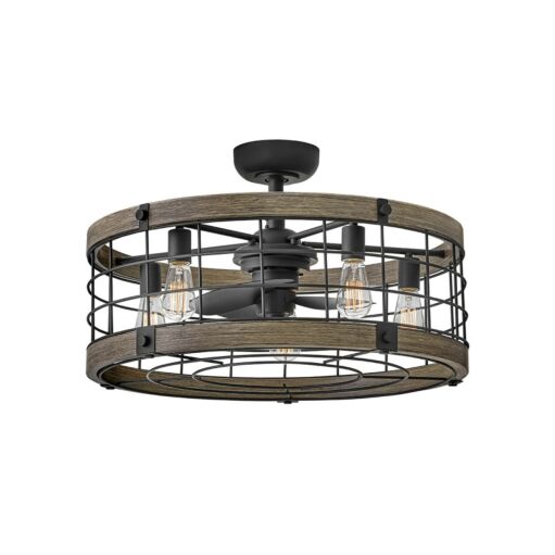 Bryce 27" LED Fandelier - Matte Black with Driftwood Accents by Hinkley Lighting