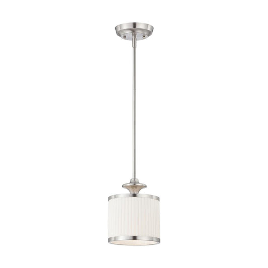 Candice - 1 Light Mini Pendant with Pleated White Shade - Brushed Nickel Finish - Satco 60-4738