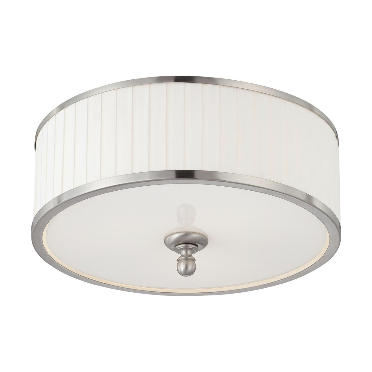 Candice - 3 Light Flush Dome with Pleated White Shade - Brushed Nickel Finish - Satco 60-4741