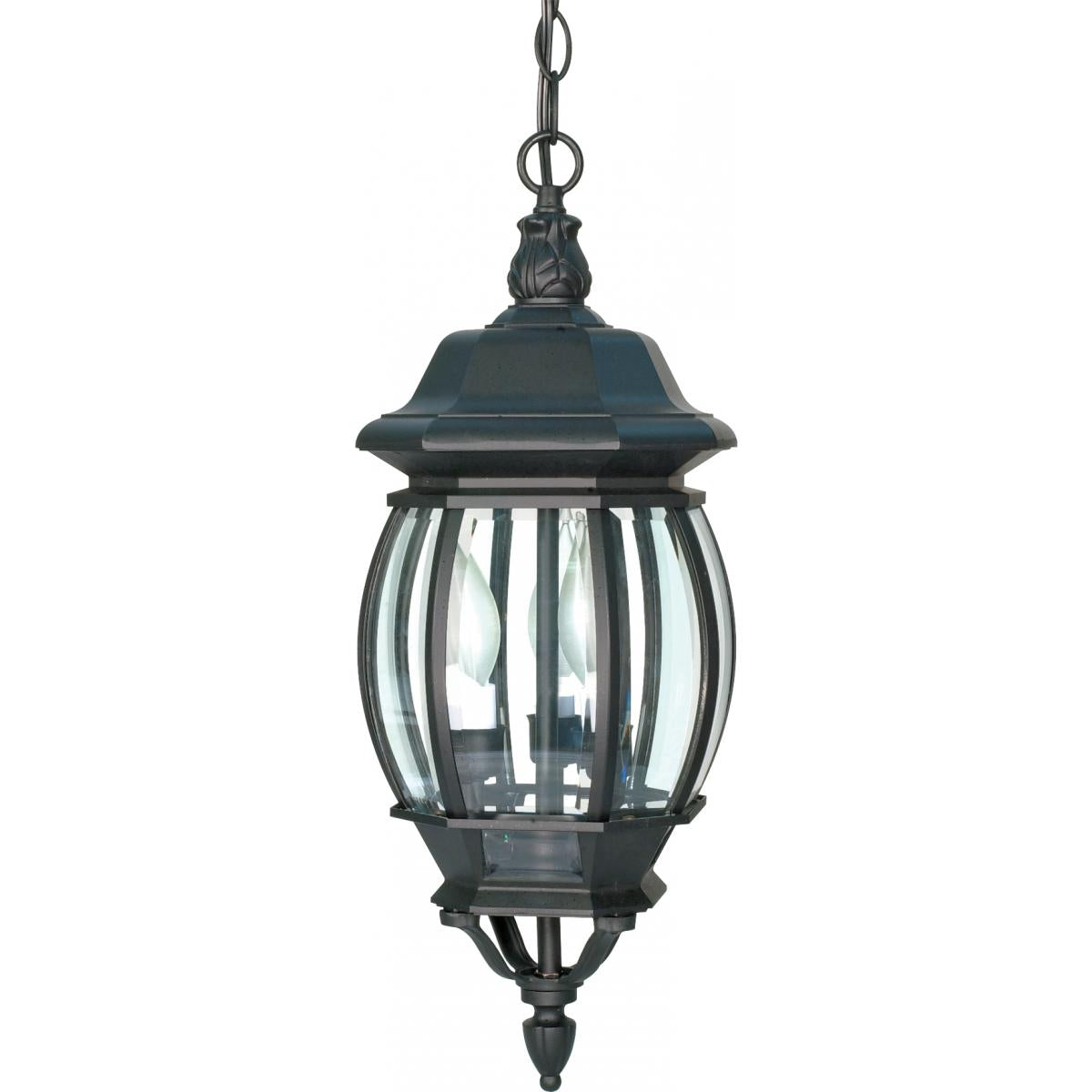 Central Park - 3 Light 20" Hanging Lantern with Clear Beveled Glass - Textured Black Finish - Satco 60-896
