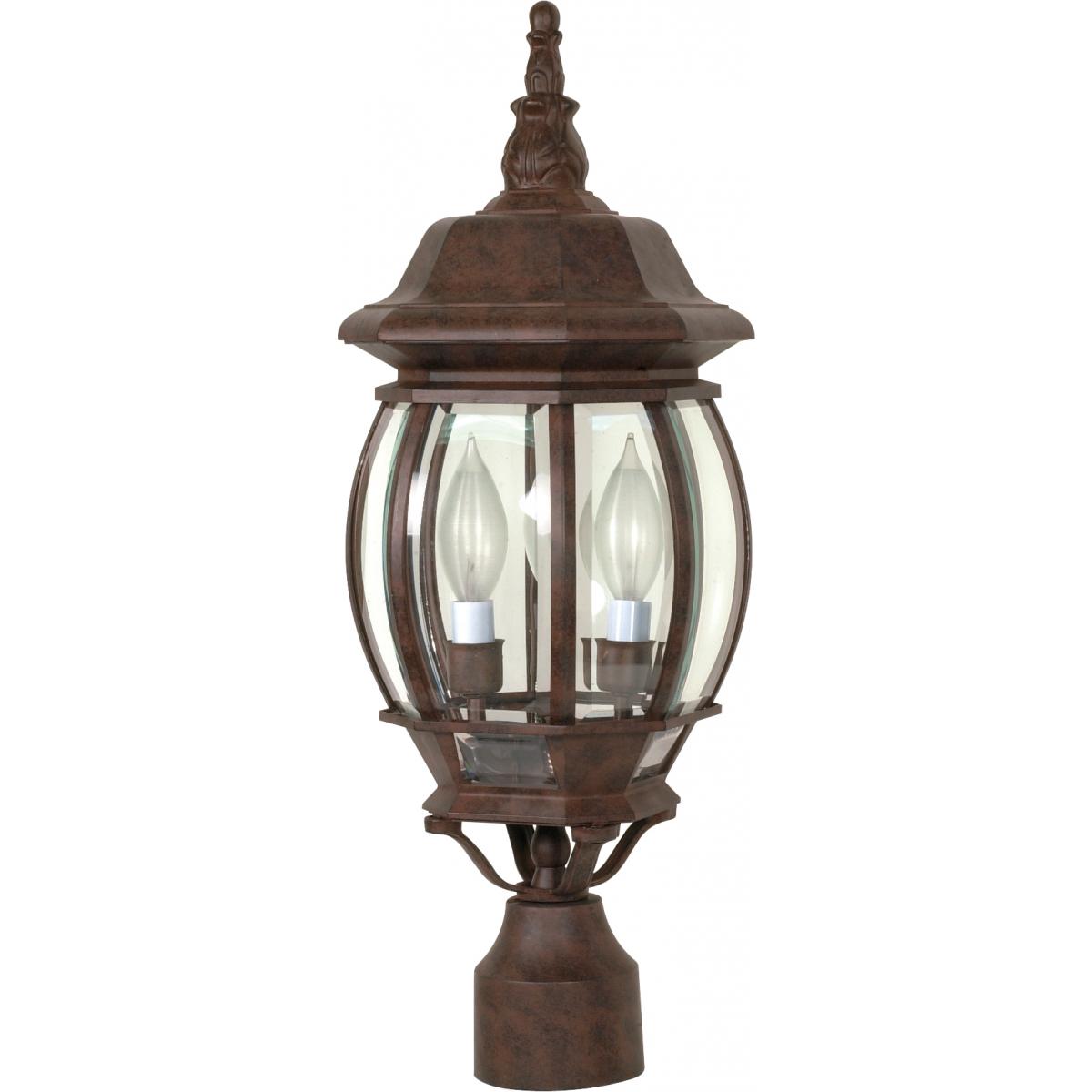 Central Park - 3 Light 21" Post Lantern with Clear Beveled Glass - Old Bronze Finish - Satco 60-898