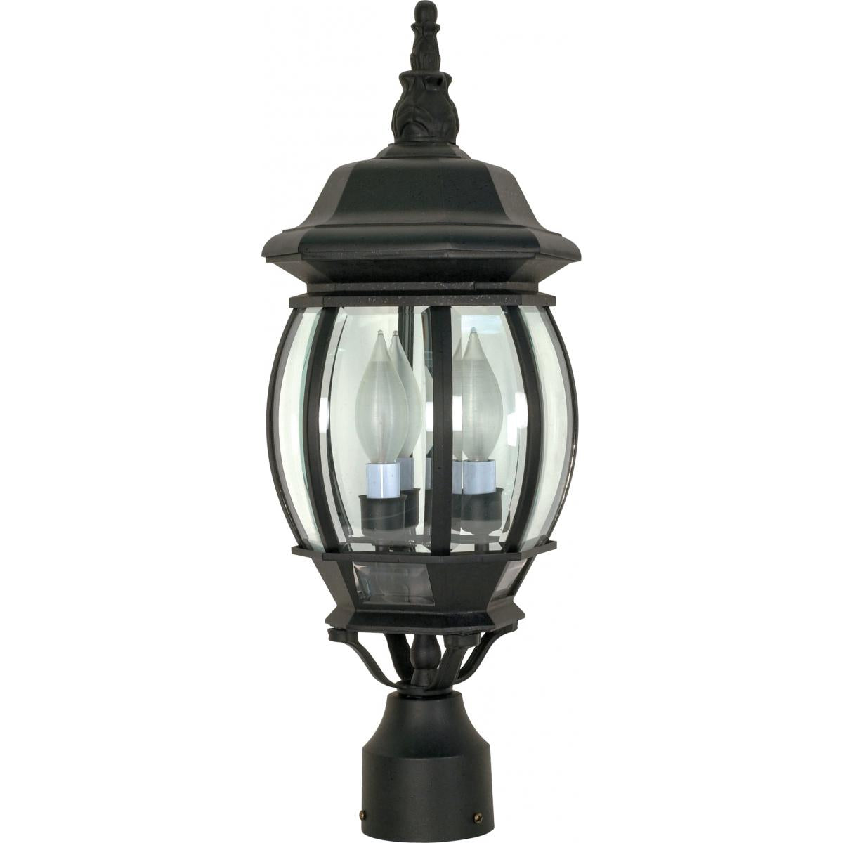 Central Park - 3 Light 21" Post Lantern with Clear Beveled Glass - Textured Black Finish - Satco 60-899