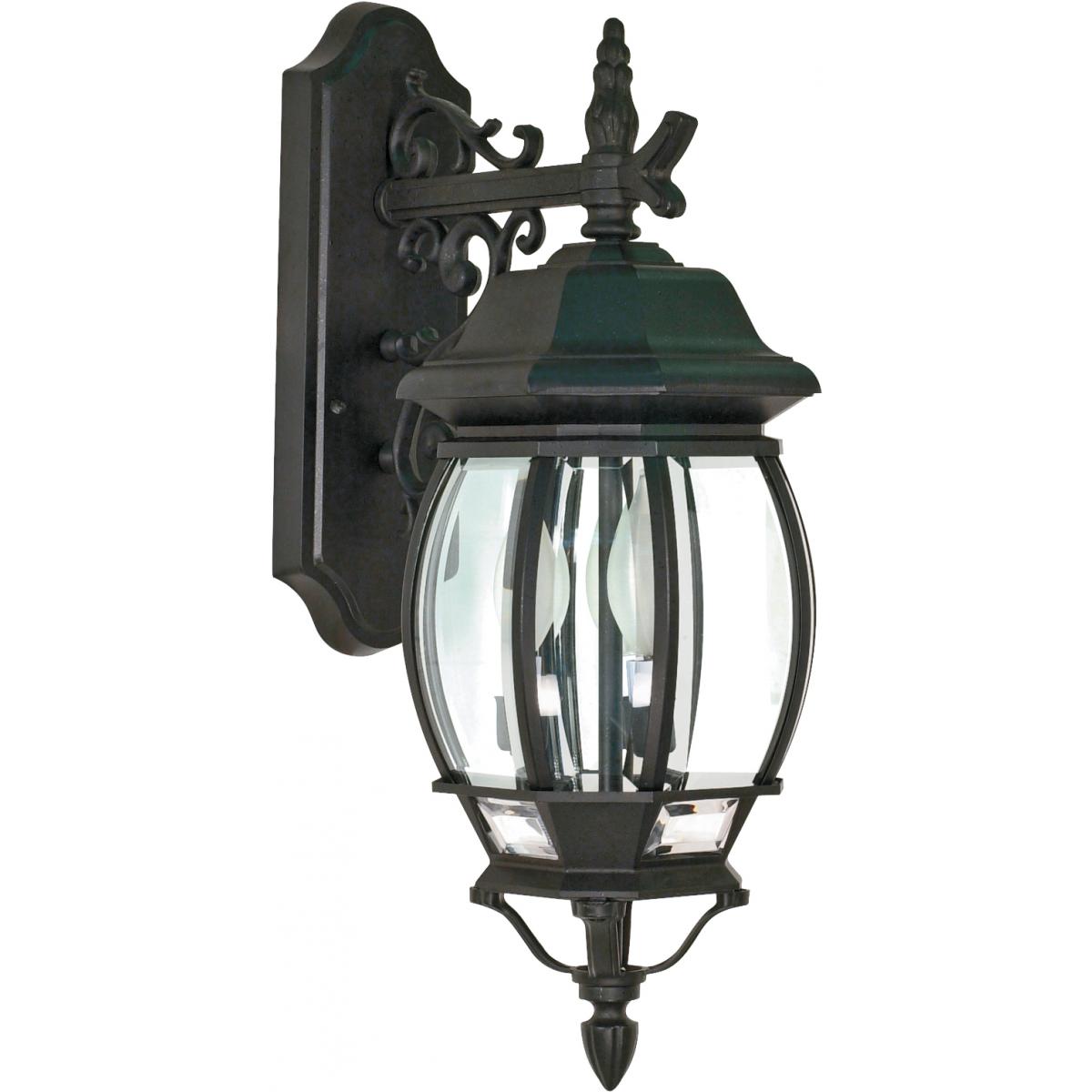 Central Park - 3 Light 22" Wall Lantern with Clear Beveled Glass - Textured Black Finish - Satco 60-893