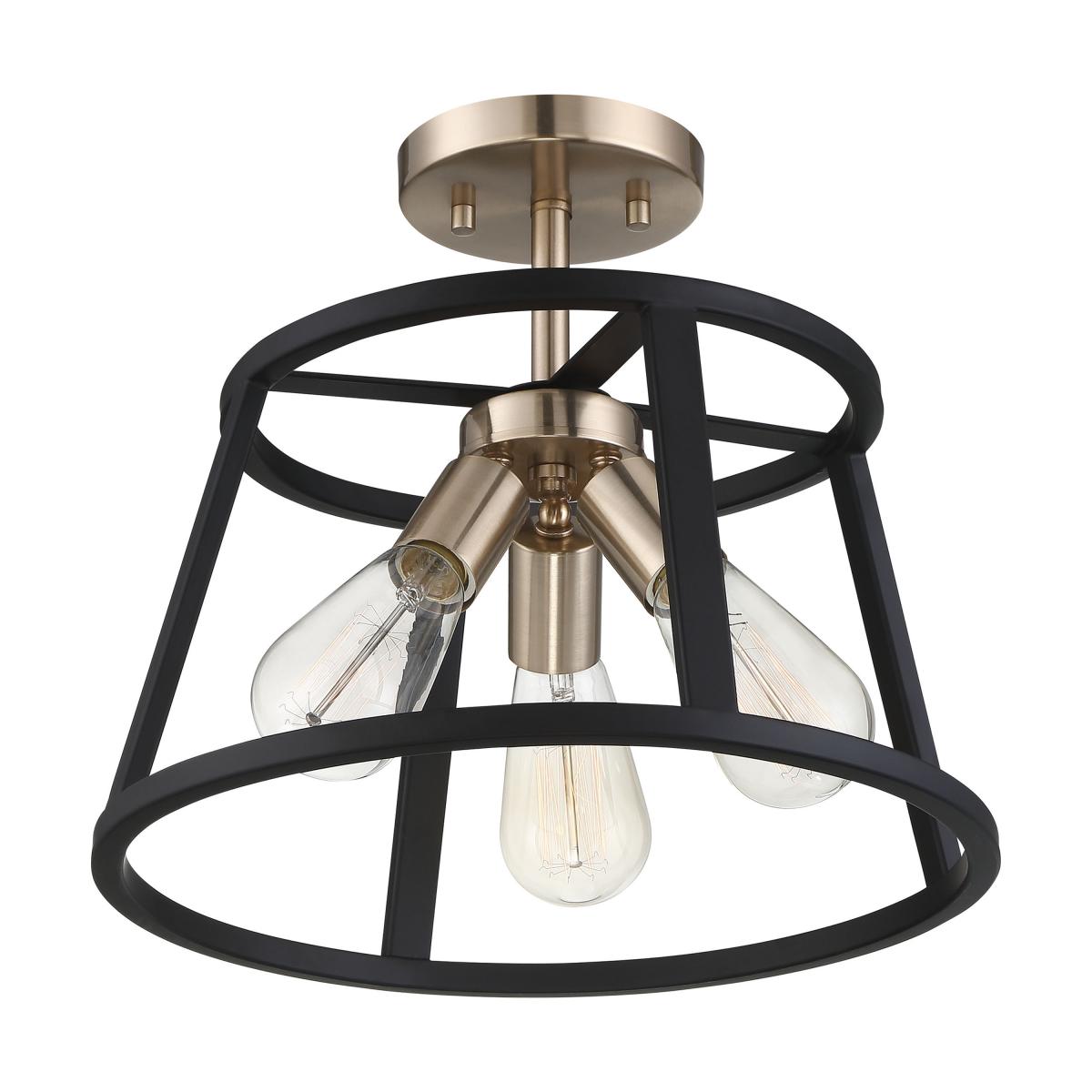 Chassis- 3 Light Semi Flush - Copper Brushed Brass and Matte Black Finish - Satco 60-6643
