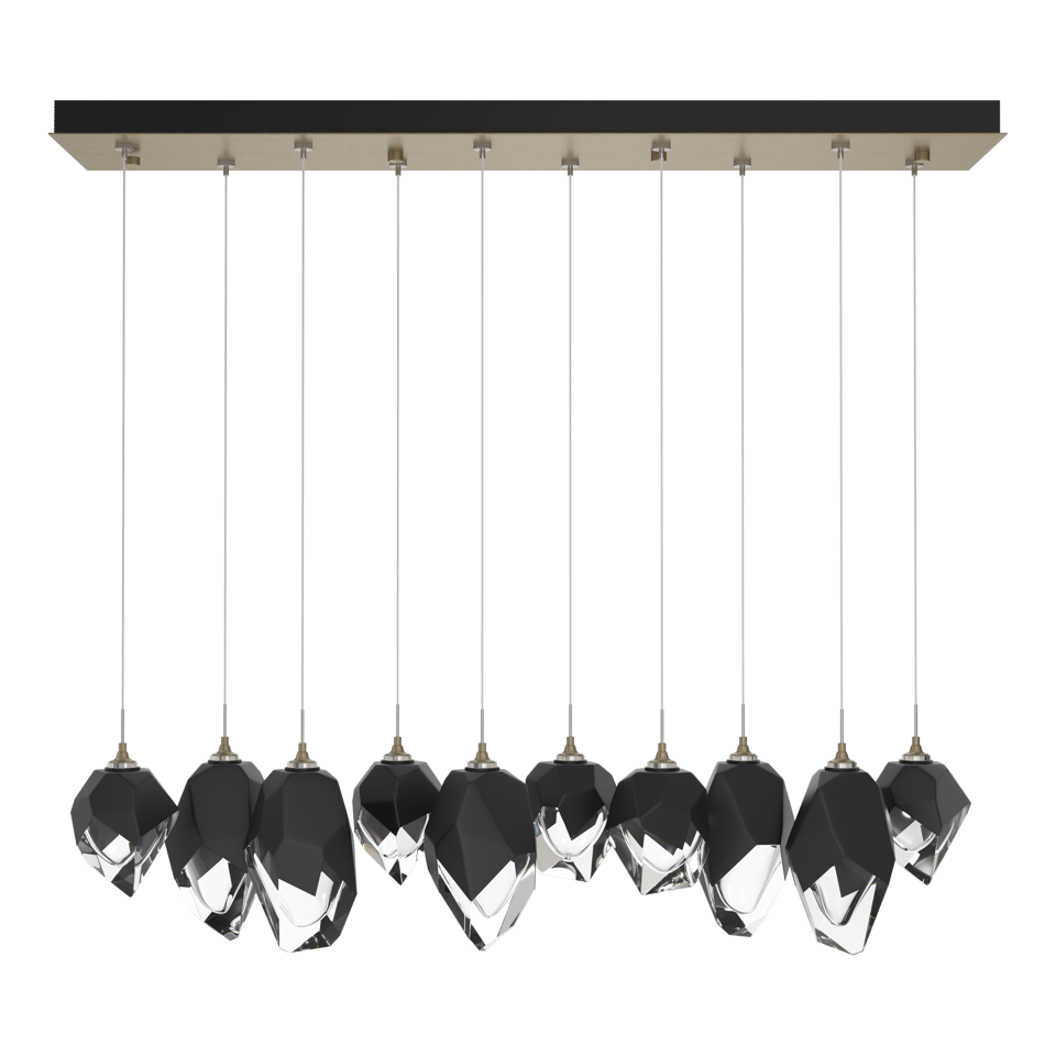 Chrysalis 10-Light Mixed Crystal Pendant - Soft Gold - Black Polished Crystal by Hubbardton Forge