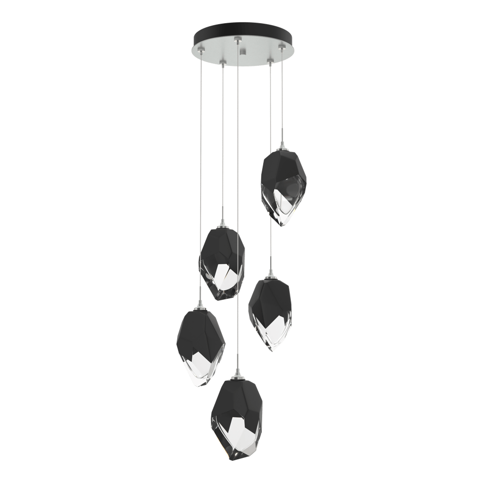 Chrysalis 5-Light Large Crystal Pendant - Vintage Platinum - Black Polished Crystal by Hubbardton Forge