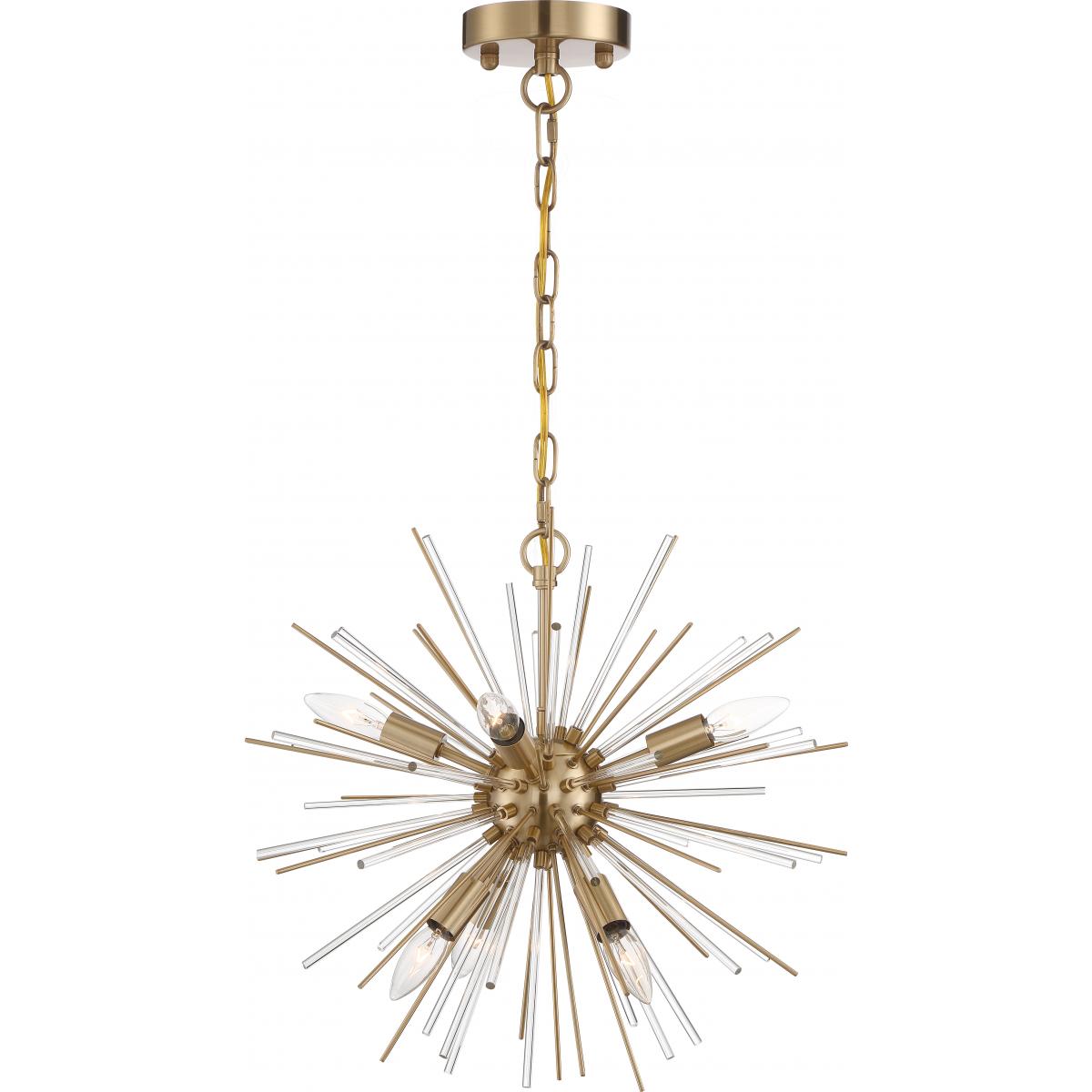 Cirrus - 6 Light Chandelier - with Glass Rods - Vintage Brass Finish - Satco 60-6992