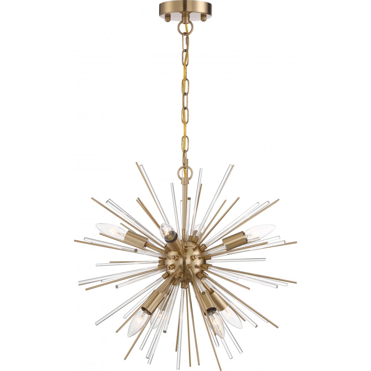 Cirrus - 8 Light Chandelier - with Glass Rods - Vintage Brass Finish - Satco 60-6994