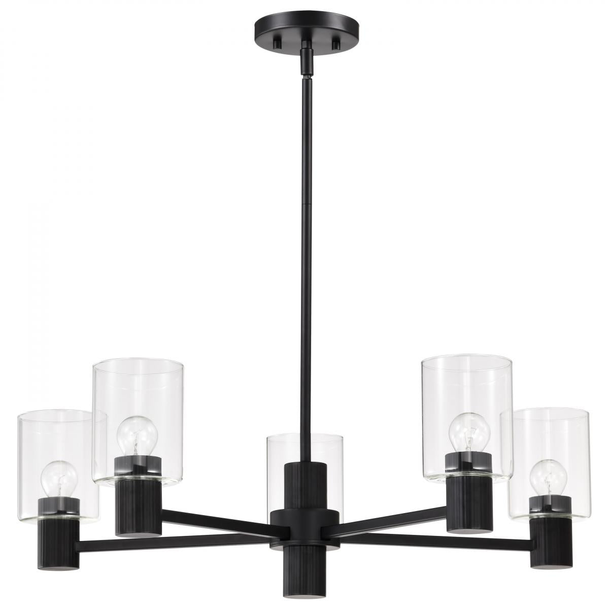Clarksville - 28 Inch 5 Light Chandelier - Matte Black with Clear Glass - Satco 60-8066
