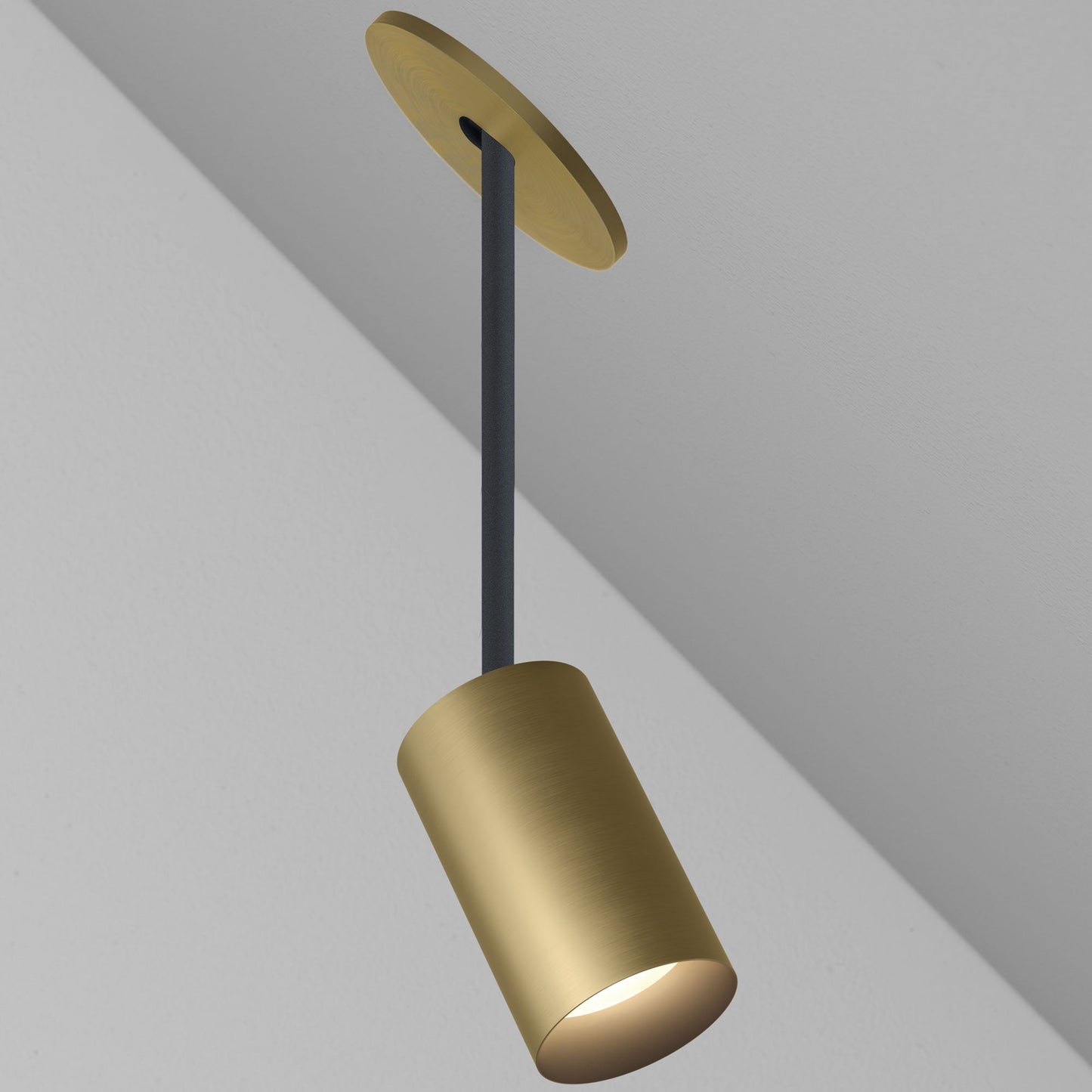 CM1 Cylinder Hang Straight Adjustable Ceiling Light - Remodel - Brushed Cast Brass/Black Baffle - 40 Degrees - Warm Dim (2900K-1800K) by Lucifer Lighting