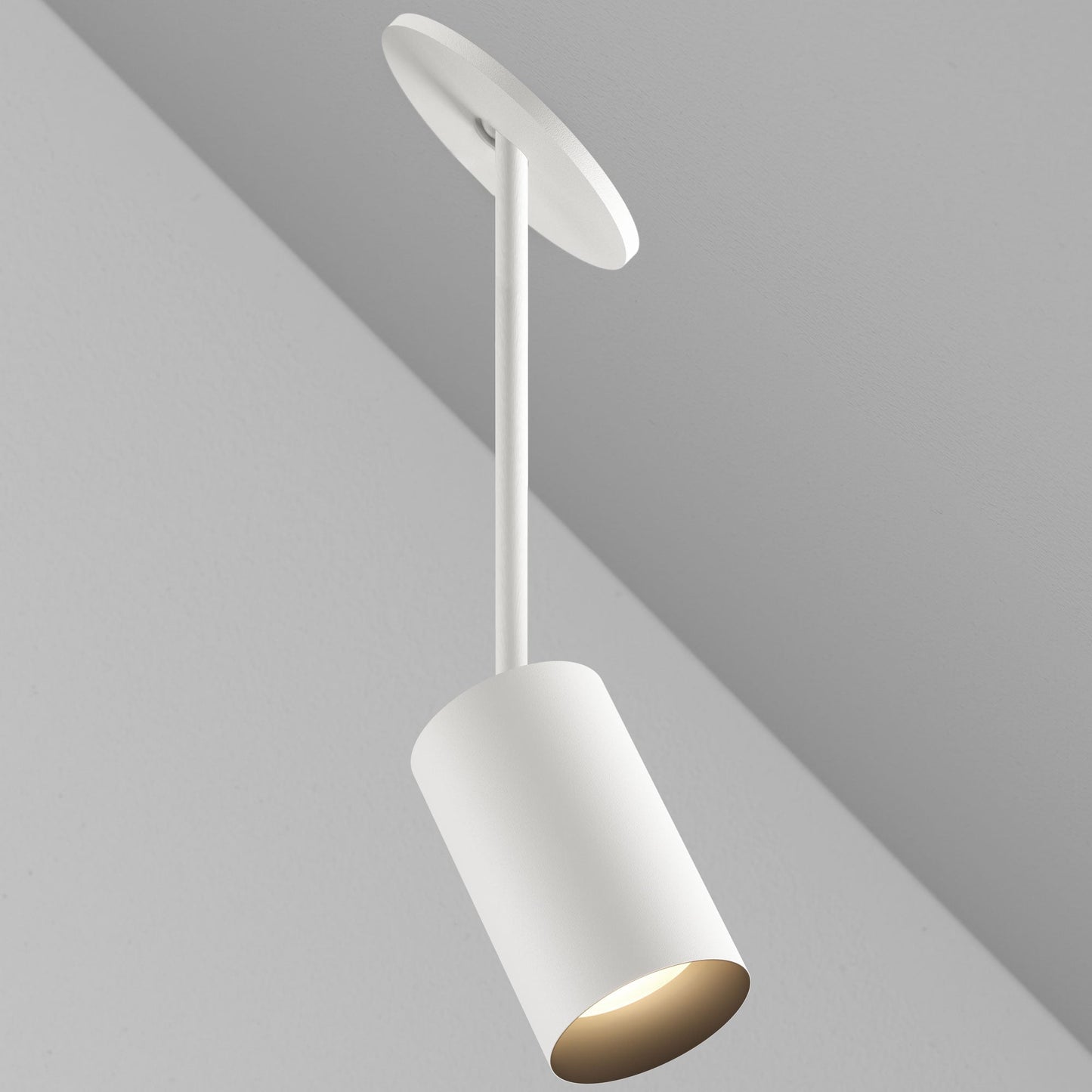 CM1 Cylinder Hang Straight Adjustable Ceiling Light - Remodel - White Powder Coat/Black Baffle - 40 Degrees - Warm Dim (2900K-1800K) by Lucifer Lighting