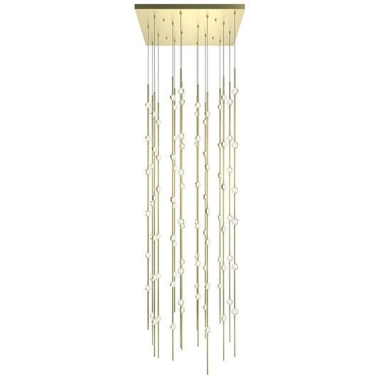 Constellation Andromeda 24" Square Chandelier - Satin Brass - Clear Faceted Acrylic Lens - 3000K by SONNEMAN