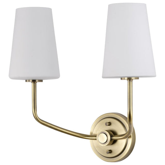 Cordello 2 Light Sconce - Vintage Brass Finish - Etched White Opal Glass - Satco 60-7882