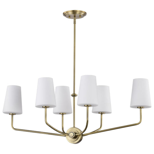Cordello 6 Light Island Pendant - Vintage Brass Finish - Etched White Opal Glass - Satco 60-7886