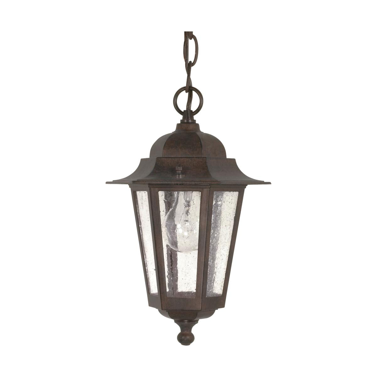 Cornerstone - 1 Light 13" Hanging Lantern with Clear Seeded Glass - Old Bronze Finish - Satco 60-992
