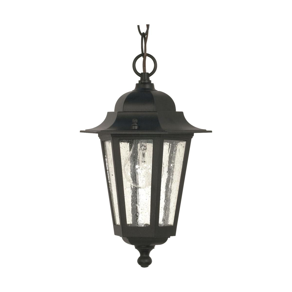 Cornerstone - 1 Light 13" Hanging Lantern with Clear Seeded Glass - Textured Black Finish - Satco 60-993