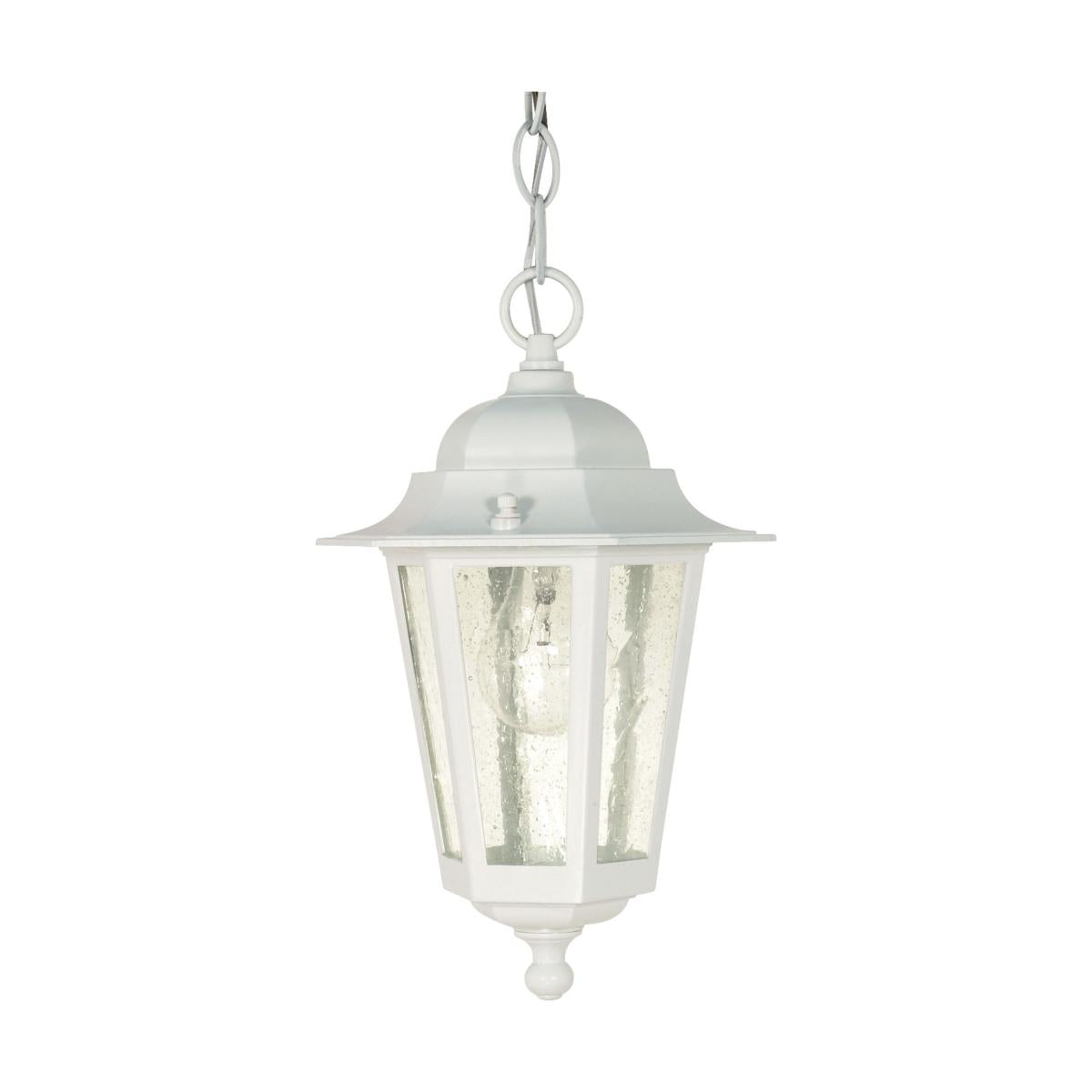 Cornerstone - 1 Light 13" Hanging Lantern with Clear Seeded Glass - White Finish - Satco 60-991