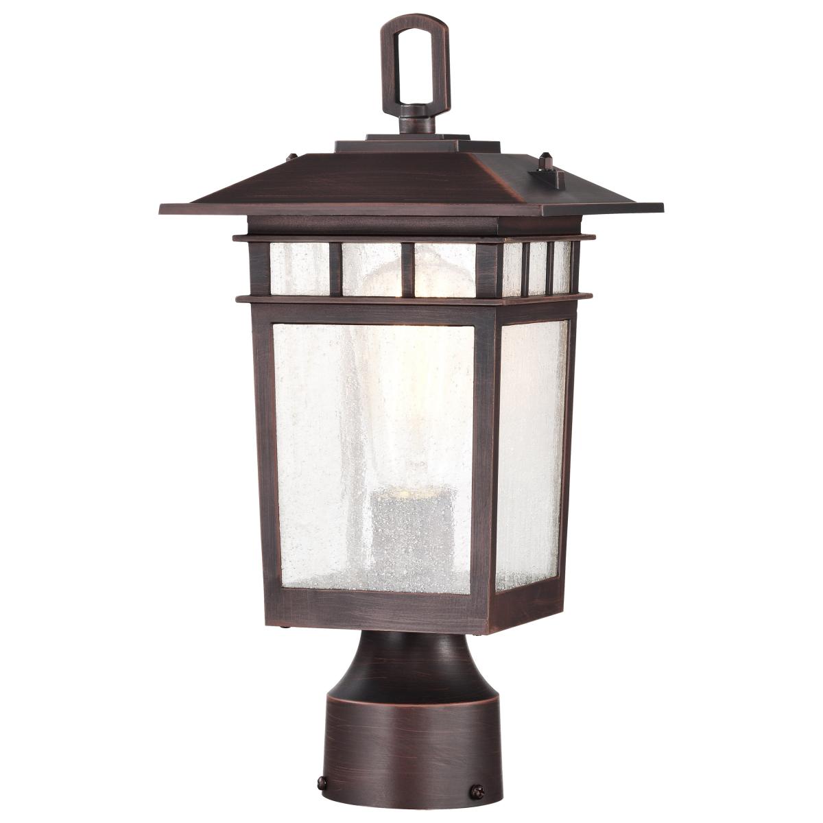 Cove Neck Collection Outdoor Medium 14 inch Post Light Pole Lantern - Rustic Bronze Finish with Clear Seeded Glass - Satco 60-5955