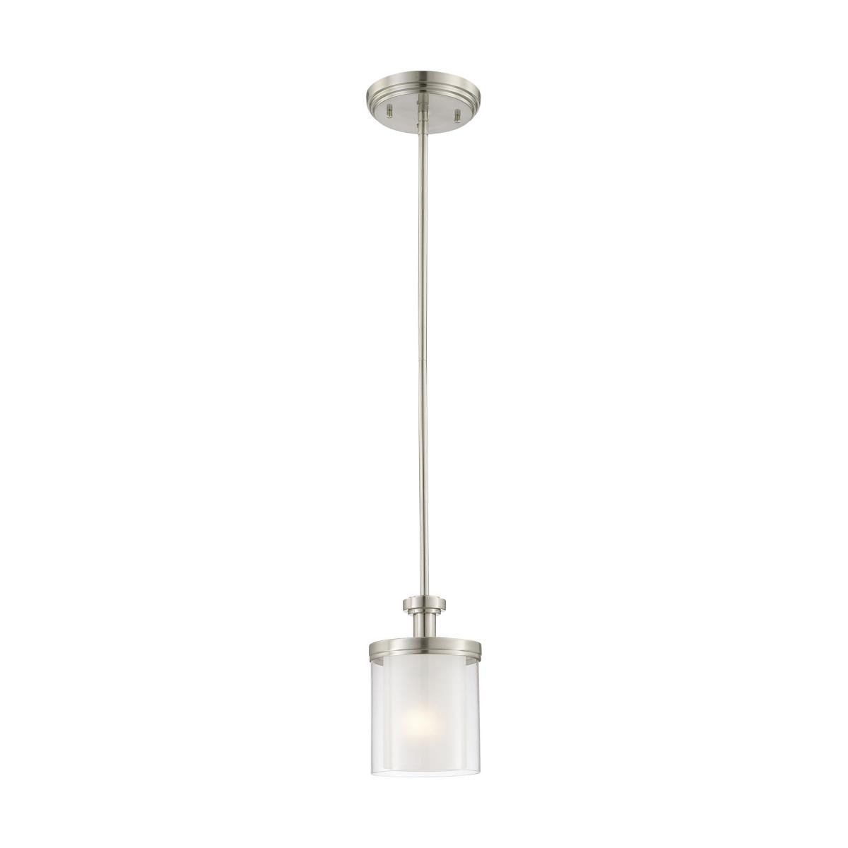 Decker - 1 Light Mini Pendant with Clear & Frosted Glass - Brushed Nickel Finish - Satco 60-4648