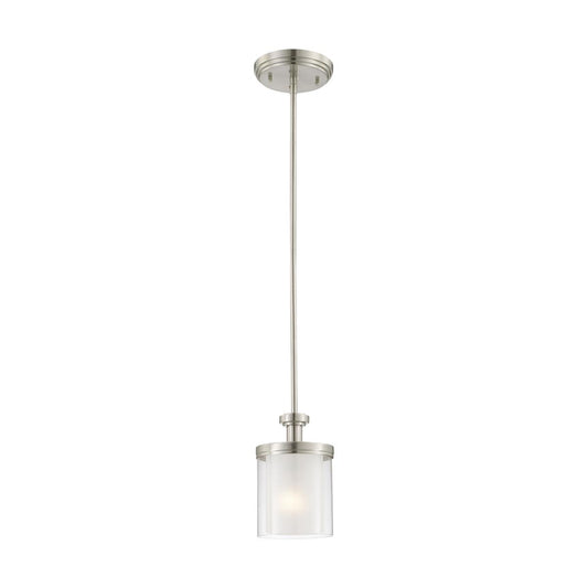 Decker - 1 Light Mini Pendant with Clear & Frosted Glass - Brushed Nickel Finish - Satco 60-4648