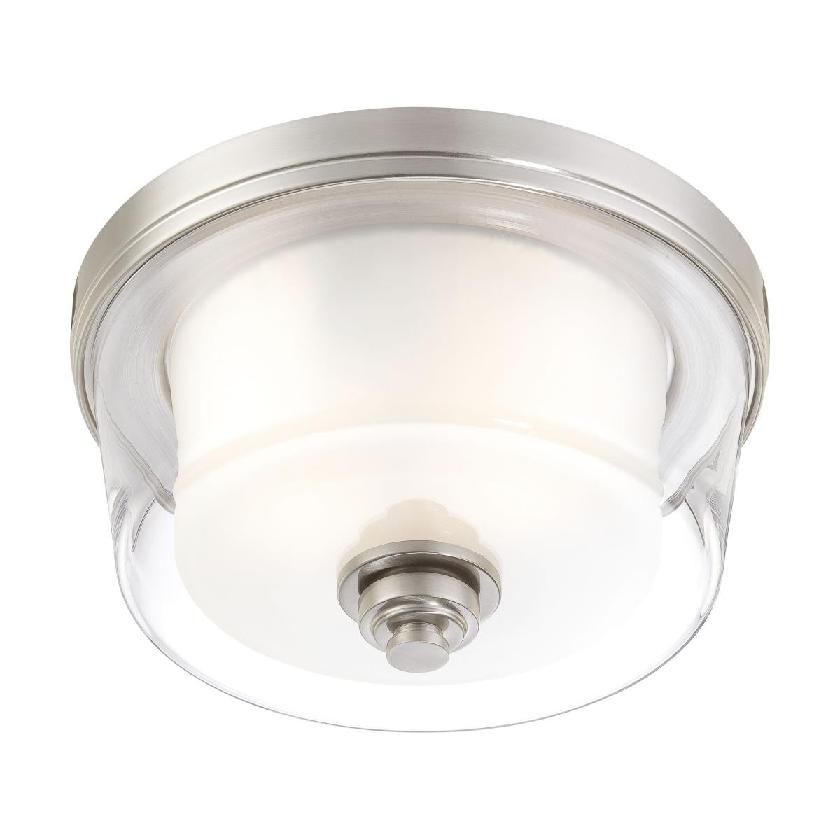 Decker - 2 Light Medium Flush with Clear & Frosted Glass - Brushed Nickel Finish - Satco 60-4651
